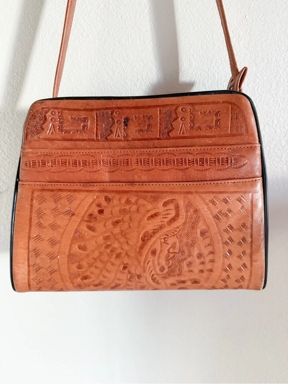 Vintage 1970’s Mexican Leather Embossed Crossbody Bag